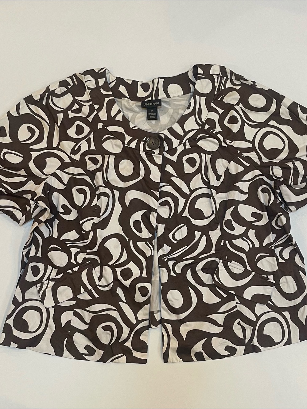 Lane Bryant Size 28 Brown & Cream Abstract Print Short Sleeve Jacket - Picture 2 of 6